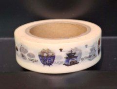 Скотч декоративний паперовий Washi Tape &laquo;Кавова тема / Sugar & Grinder&raquo; (1,5 см х 10 м)