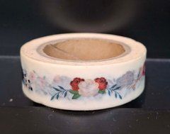Скотч декоративний паперовий Washi Tape &laquo;Червоні та білі троянди&raquo; (1,5 см х 10 м)