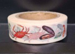 Скотч декоративний паперовий Washi Tape &laquo;Морські мешканці / Краби та мідії&raquo; (1,5 см х 10 м)
